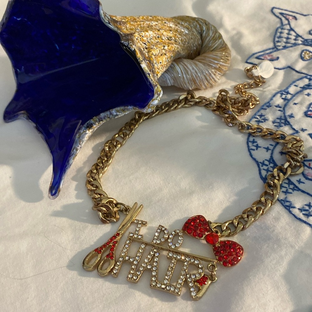 Fun Hair Stylist Rhinestone Necklace